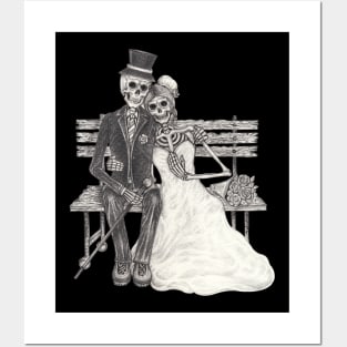 Skeletons lovers couple wedding. Posters and Art